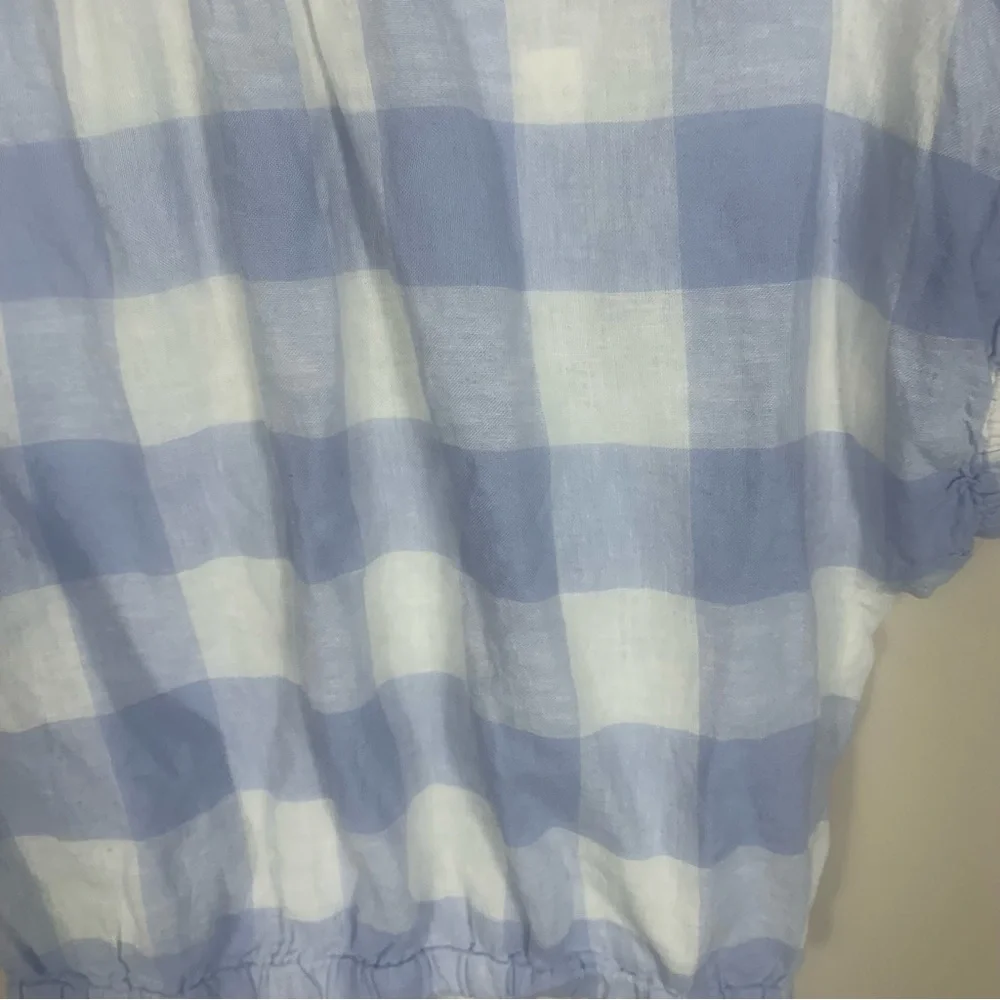 Madewell Linen Blend Split Back Tie Gingham Check Blouse - Picture 10 of 14